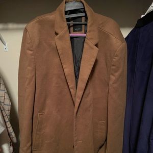 Long camel wool look coat